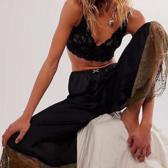 TWO PAIRS - Intimately Free FREE PEOPLE Wide Leg Cropped Satin Pajama Pants - Picture 5 of 10